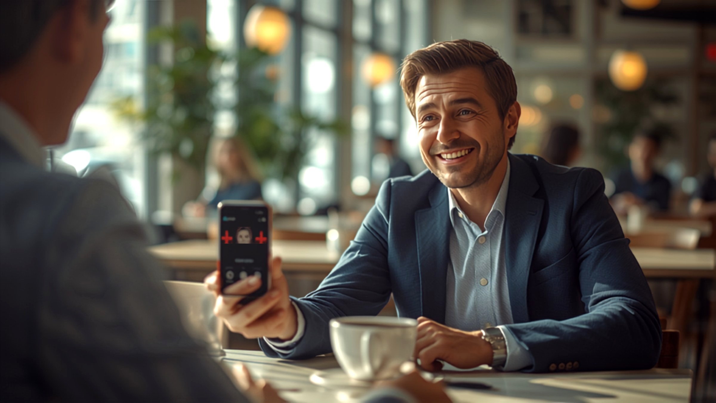An insurance agent demonstrating the scanner